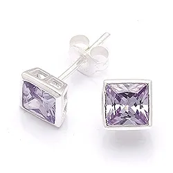 5 mm firkantet lilla øredobber i sølv