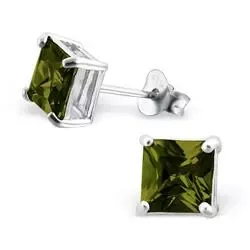 6 mm firkantet grønn øredobber i sølv