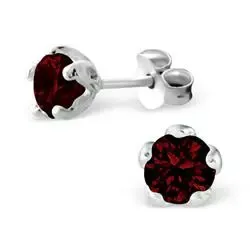 5 mm runde rød zirkon øredobber i sølv