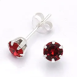 5 mm rød zirkon øredobber i sølv