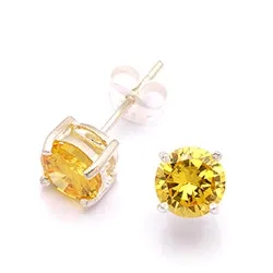 6 mm runde gul zirkon øredobber i sølv