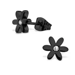 Blomst øredobber i svart stål