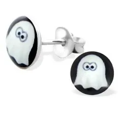 Runde spøkelse øredobber i sølv