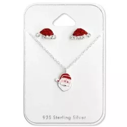 Jul sett med øredobber og halskjeder i sølv