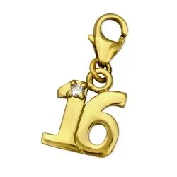 16 charms anheng i forgylt sølv