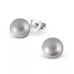 6 mm grå perle øredobber i sølv
