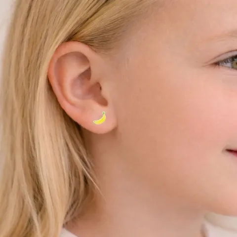 banan gul øredobber i sølv - Little Ones
