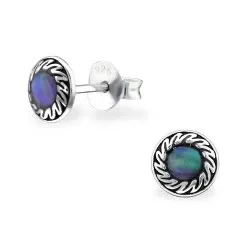 Runde lilla ørestikker i oksidert sterlingsølv