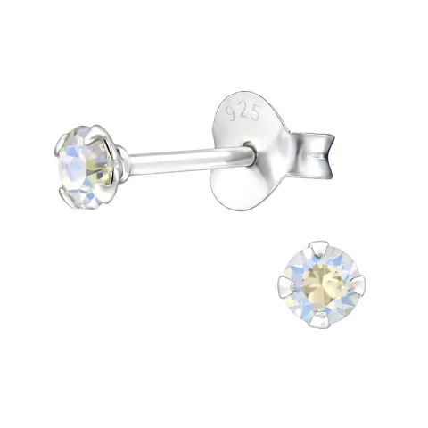 3 mm hvite ørestikker i sølv