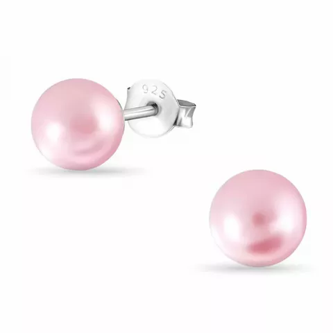 6 mm rosa perle øredobber i sølv