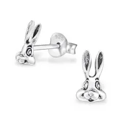 Kanin ørestikker i oksidert sterlingsølv