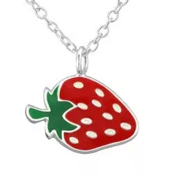 Jordbær anheng med halskjede i sølv