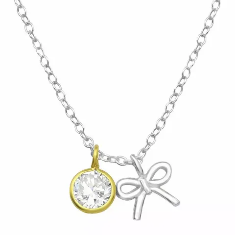 Lille sløyfe halskjede i sølv med anheng i forgylt sølv