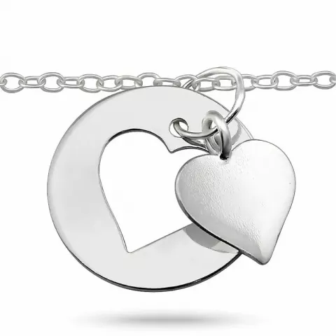 Elegant hjerte ankelkjede i sølv med hjerteanheng i sølv