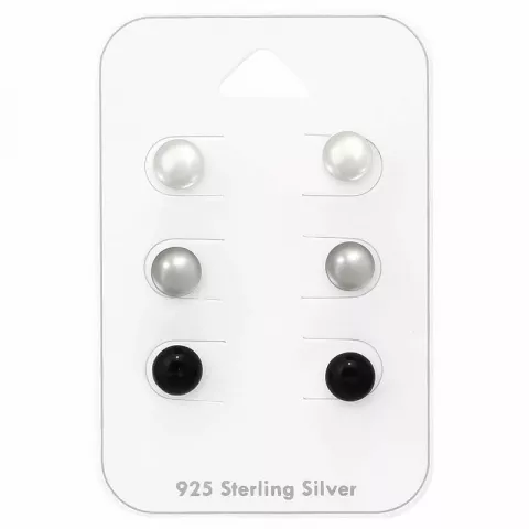 6 mm multifargede perle ørestikker i sølv