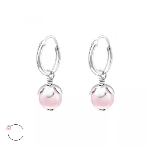 10 mm rosa perle creol i sølv