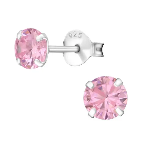 5 mm runde rosa ørestikker i sølv - Little Ones