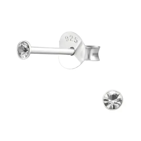 2 mm krystall ørestikker i sølv