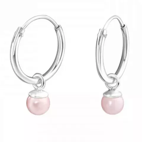 12 mm rosa perle creol i sølv