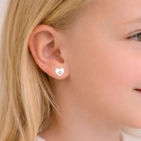 hjerte pote øredobber i sølv - Little Ones