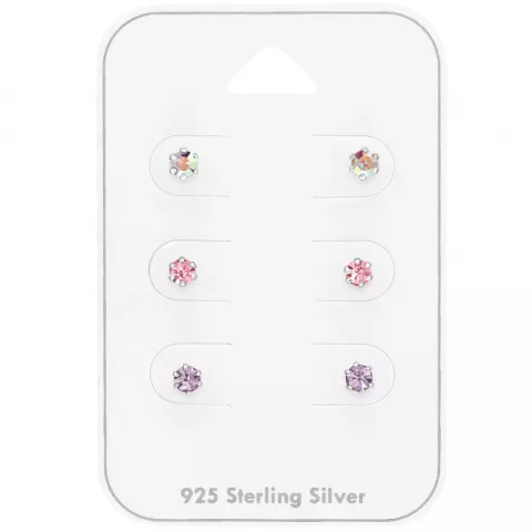 3 mm rosa krystall ørestikker i sølv