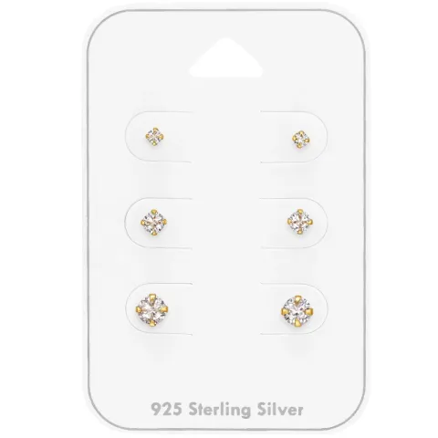 2 x 3 x 4 mm zirkon ørestikker i forgylt sølv
