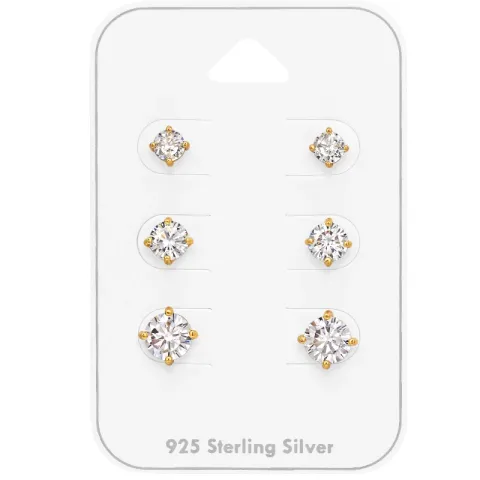 4 x 5 x 6 mm zirkon ørestikker i forgylt sølv
