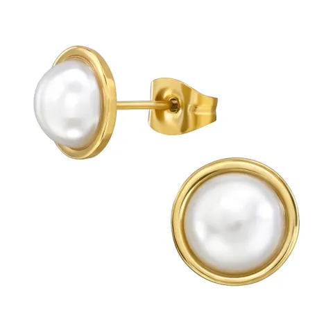 9 mm runde perle ørestikker i forgylt stål