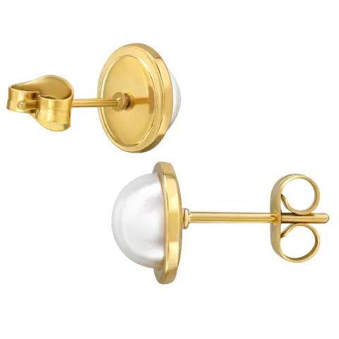 9 mm runde perle ørestikker i forgylt stål