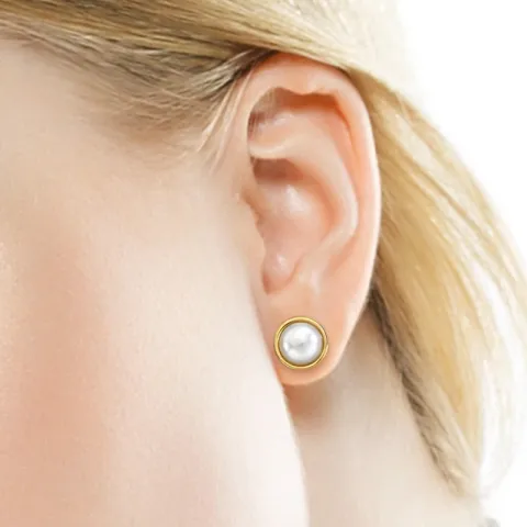 9 mm runde perle ørestikker i forgylt stål