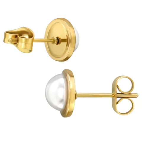 8 mm perle ørestikker i forgylt stål