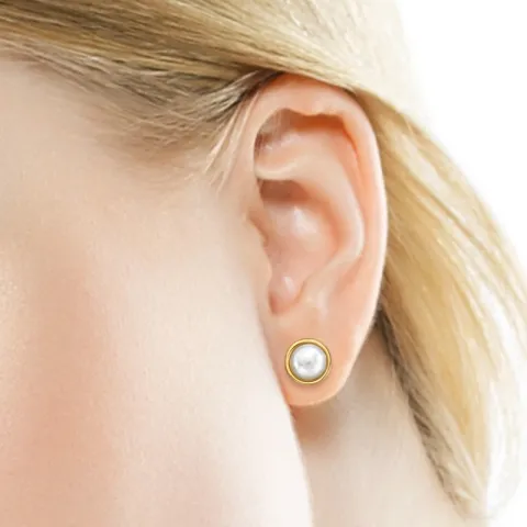 8 mm perle ørestikker i forgylt stål