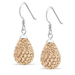 Dråpe champagnefarget krystall øredobber i sølv