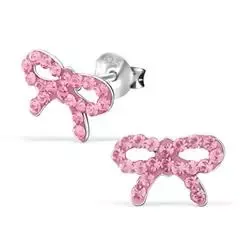 Sløyfe rosa krystall øredobber i sølv