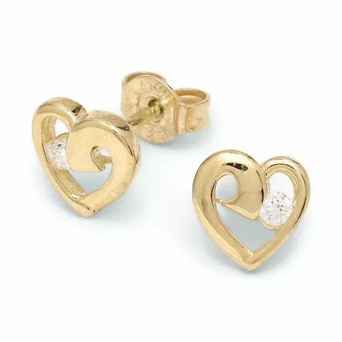 Ekte hjerteøredobb i 14 karat gull med zirkoner