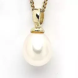 Ekte dråpe perle anheng i 9 karat gull