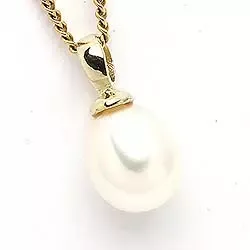 Ekte dråpe perle anheng i 9 karat gull