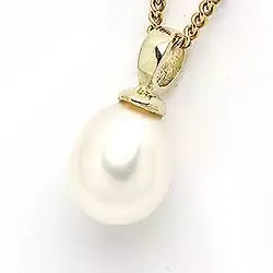 Ekte dråpe perle anheng i 9 karat gull