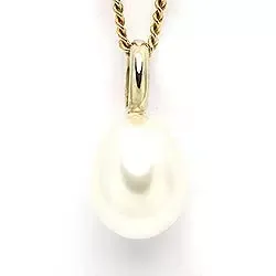 hvit perle anheng i 9 karat gull