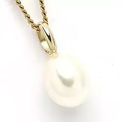 hvit perle anheng i 9 karat gull