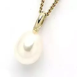 hvit perle anheng i 9 karat gull