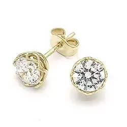 Runde ørestikker i 9 karat gull med zirkoner