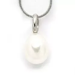 Perle anheng i 9 karat hvitt gull