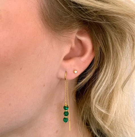 malakitt kjedeøreringer i forgylt sølv - Loom Stones