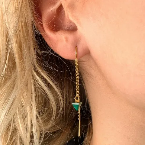 malakitt kjedeøreringer i forgylt sølv - Loom Stones