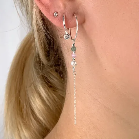 grønn agat kjedeøreringer i sølv - Loom Stones