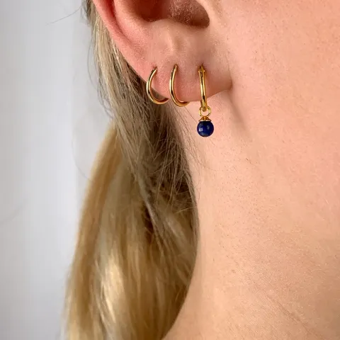 12 mm lapis lazuli creol i forgylt sølv - Loom Stones