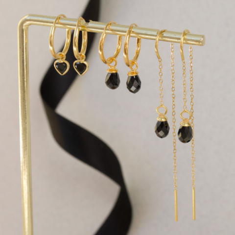 svart zirkon kjedeøreringer i forgylt sølv - Loom Stones