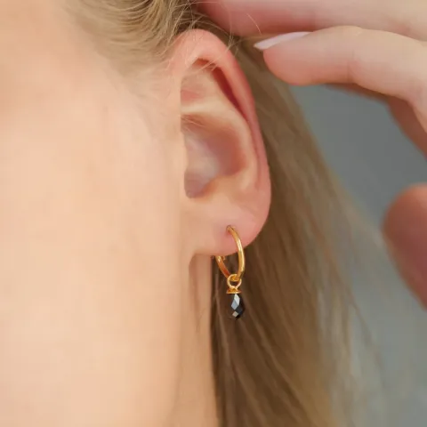12 mm svart zirkon creol i forgylt sølv - Loom Stones