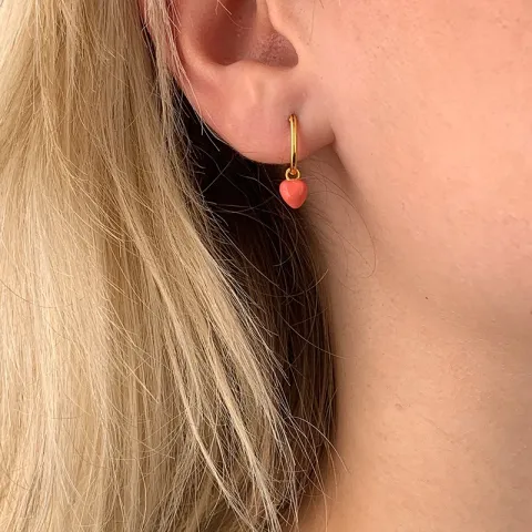 12 mm hjerte emalje øredobber i forgylt sølv